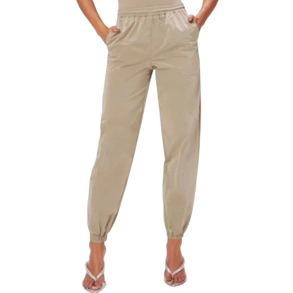 Good American Essential Nylon Track Pants Size 2 Beige Jogger Elastic Waist